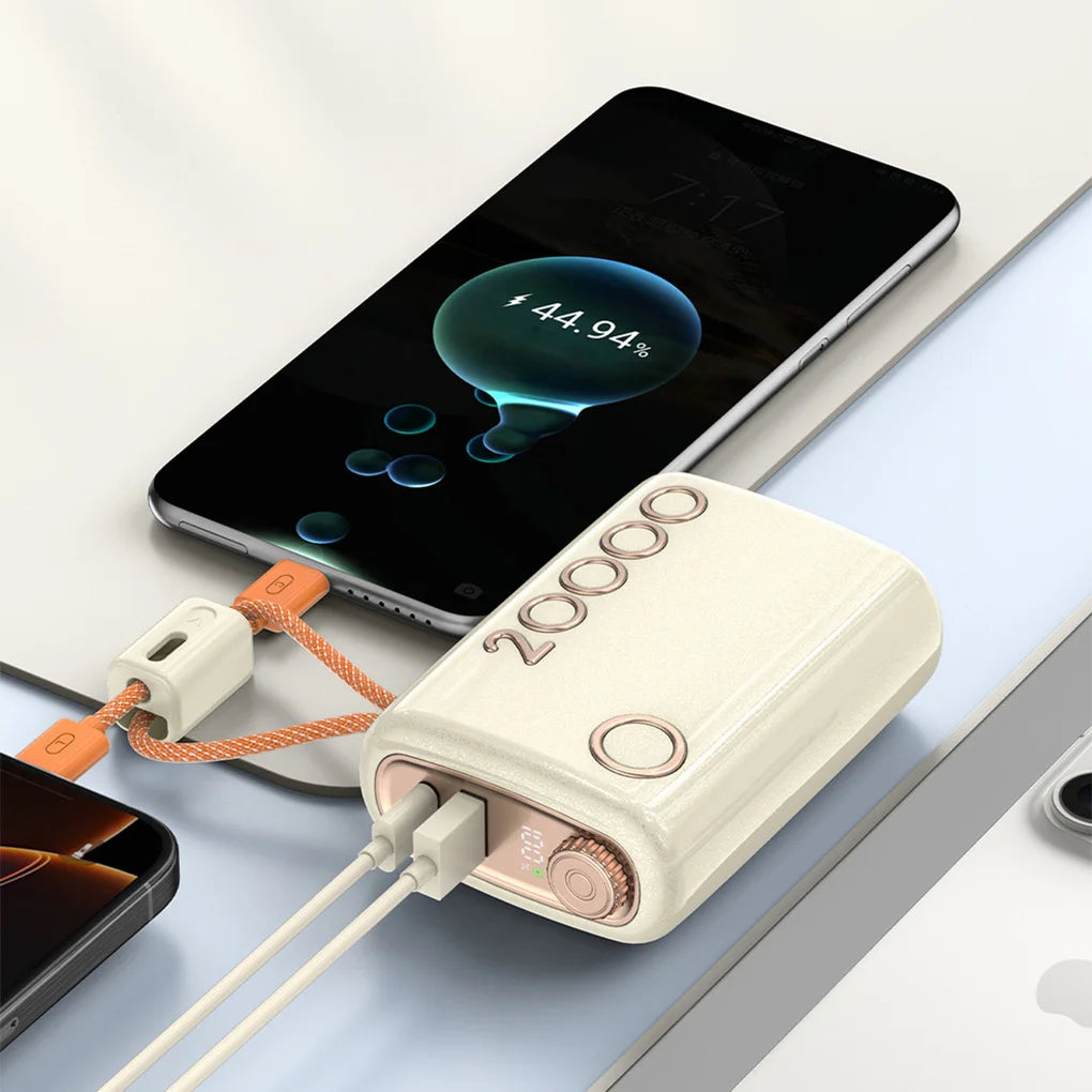 20000mAh Portable Charger with Built-in Cables, Fast Charging & Digital Display for iPhone Samsung, CCC Certified Power Bank