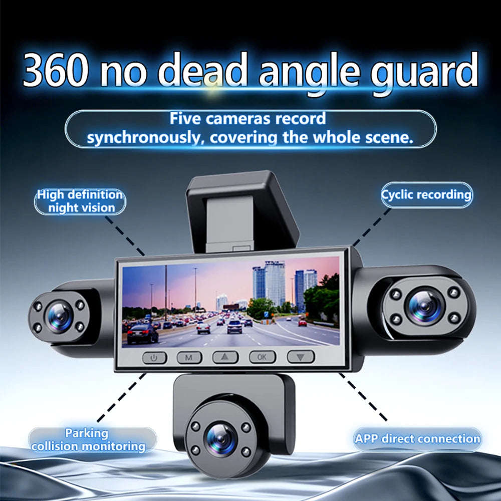 2026 New 360° 3/5 Channels Car Dash Cam Video Recorder 1080P Car DVR Front inside optional Rear View Night Vision Black Box