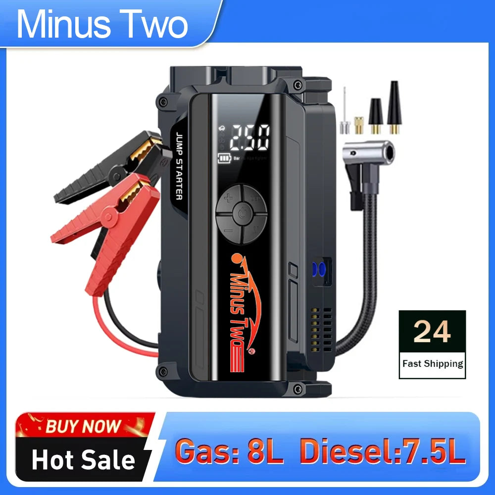 4 in 1 6000A Peak Car Jump Starter, 160PSI Air Compressor, 12V Battery Booster Power Pack for Petrol Diesel SUV with LED Light
