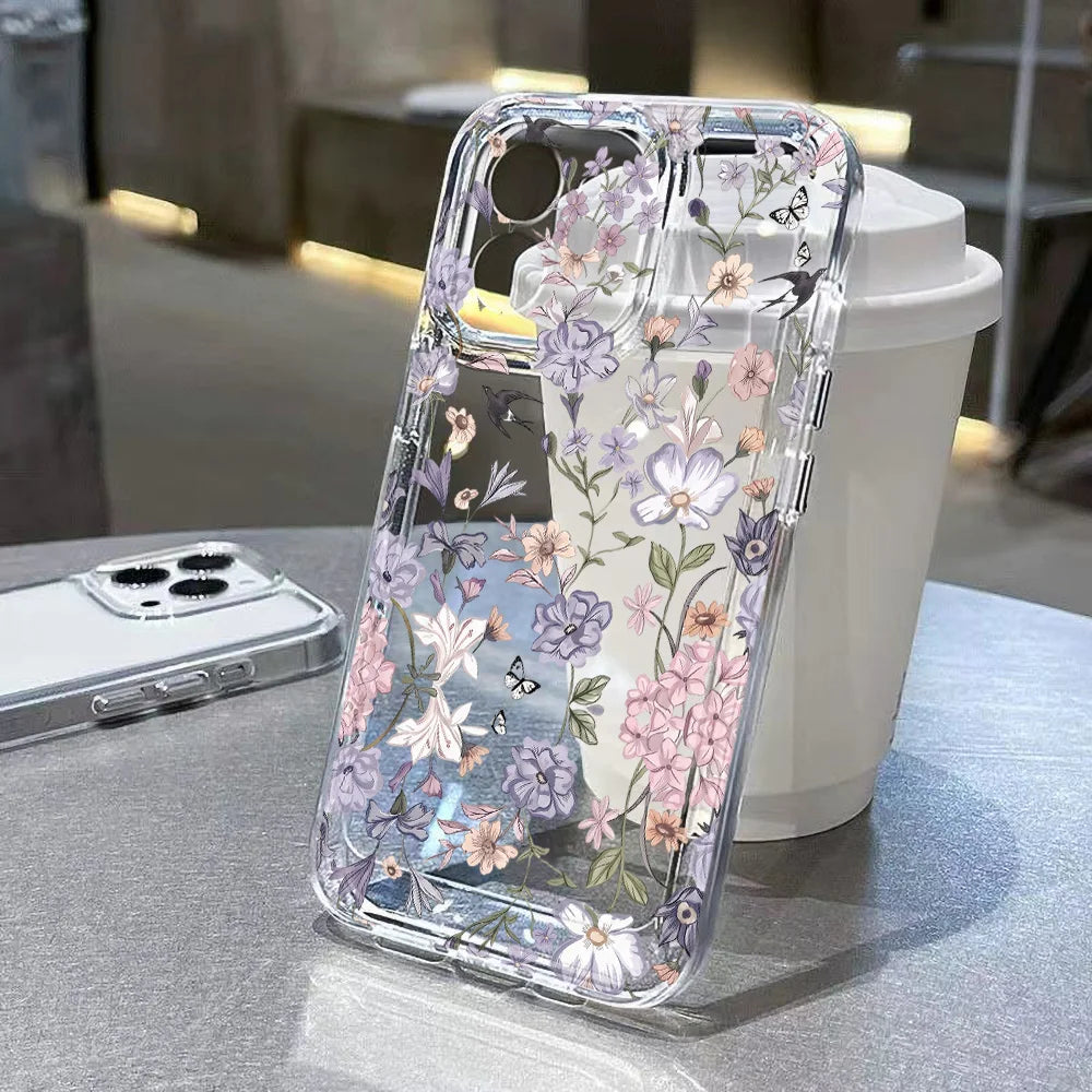 Cute Flower Clear Case For Samsung Galaxy A56 5G A57 A36 S26 S25 Ultra S24 FE S23 Case A37 A55 A54 A26 A07 A17 Shockproof Cover Car Mobile World