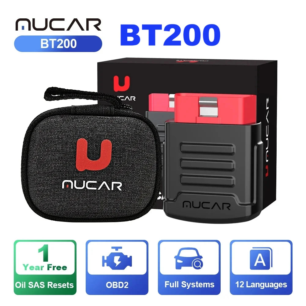 MUCAR BT200 BT200 PRO Car Scan Tool OBD2 Diagnostic Tool Full System Diagnosis scanner for all car 15 Reset Code Reader CM World