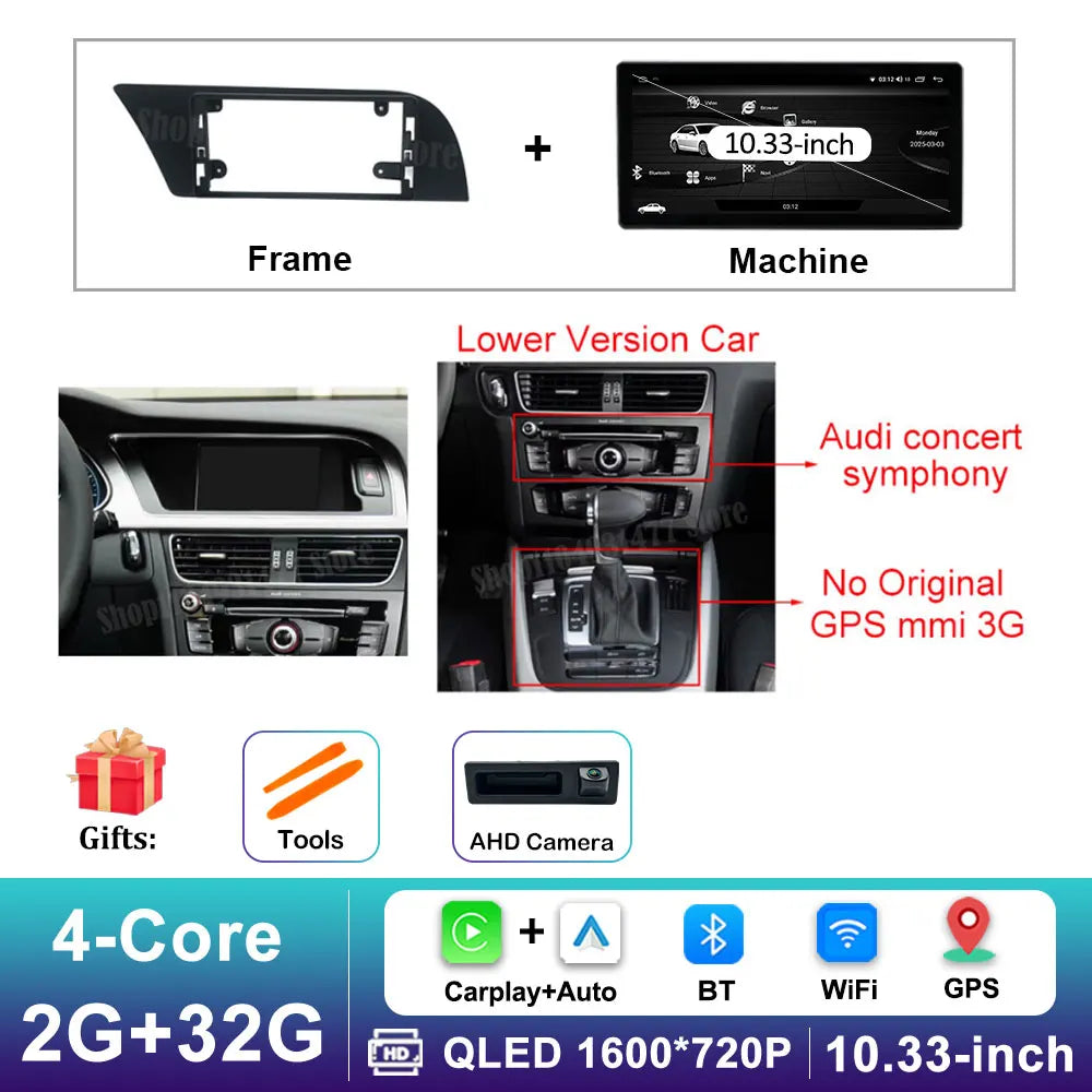 12.3 '' Ultra-thin Screen GPS Android 16 for Audi A4 B8 A5 2009 - 2016 BT Car Video Radio Multimedia Player 4G Auto Accessories CM World