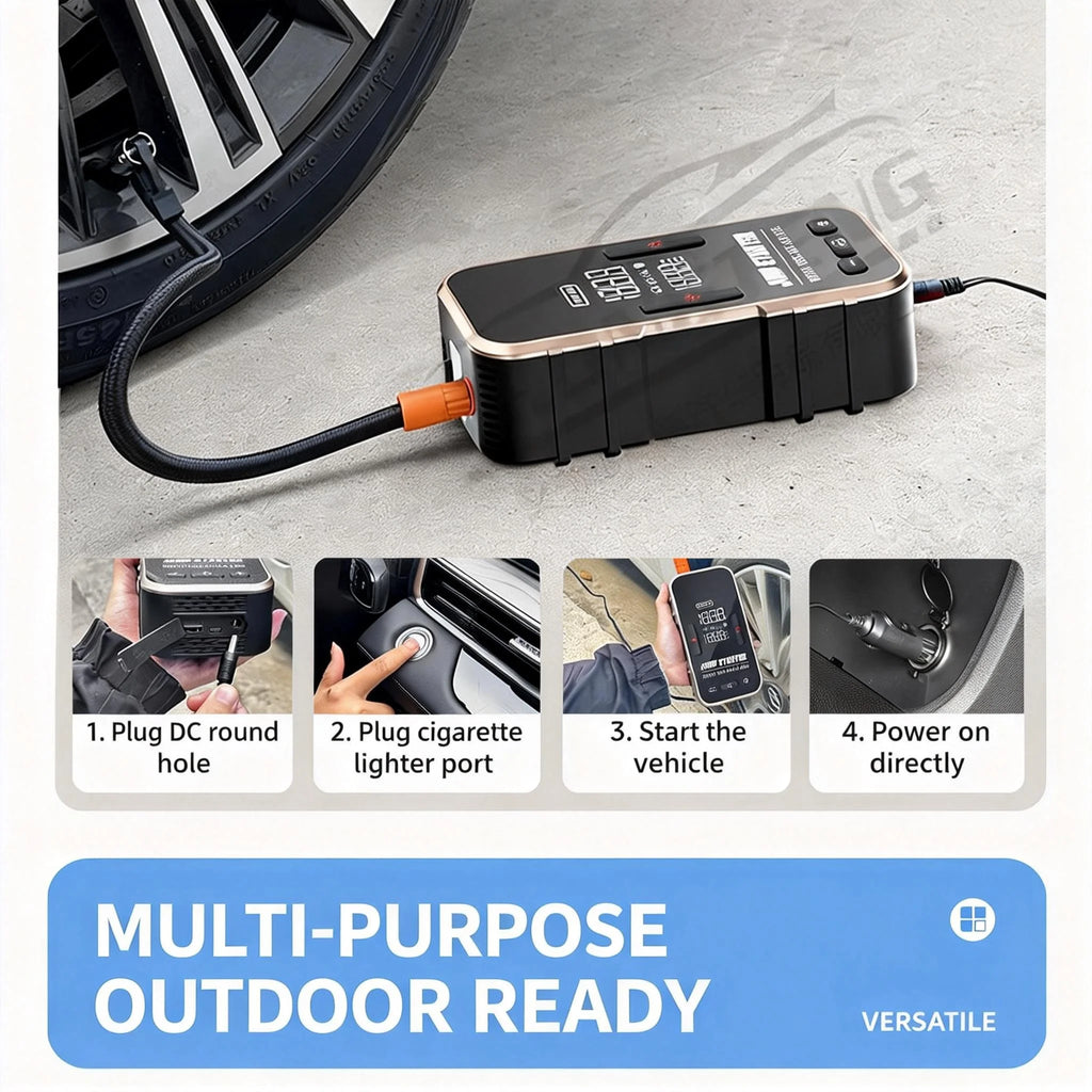 12V Car Jump Starter with Air Compressor - 2-in-1 Emergency Battery Booster, Tire Inflator & Portable Power Bank