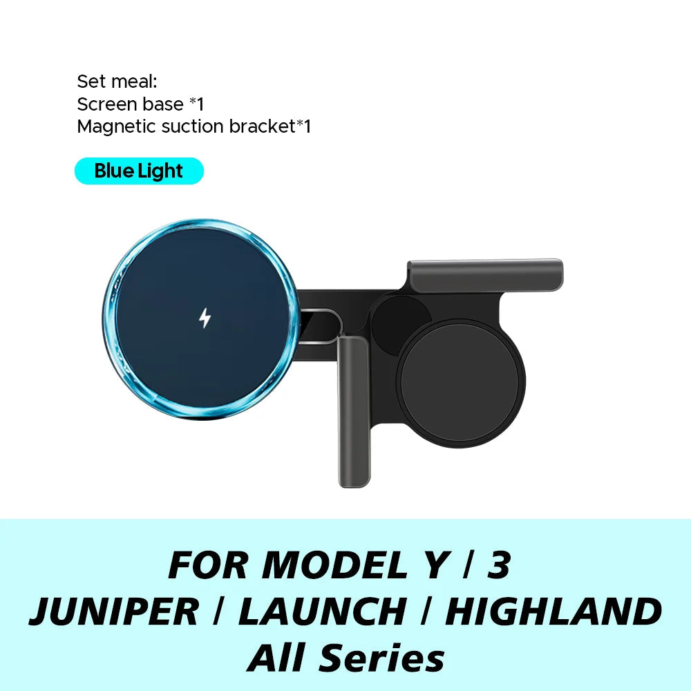 Blue Light Magnetic Wireless Charger Phone Holder Screen Mount Compatible with MagSafe For Tesla Model Y 3 S X Juniper Launch CM World