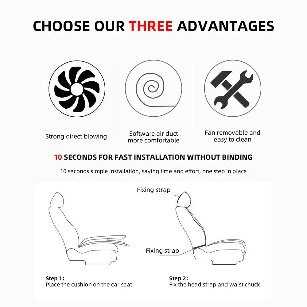 Universal Car Summer Cool Air Seat Cushion 12V/24V USB Charging Breathable Car Seat Cover With Fan Multi-color 3-SpeedAdjustment Car Mobile World
