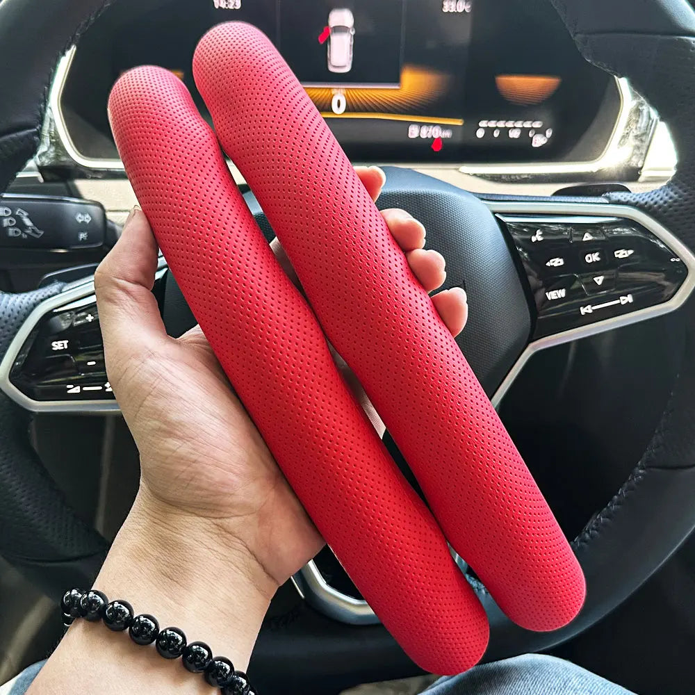 Universal D-shaped Round Car Steering Wheel Cover Ventilation hole Leather Absorb sweat Anti-slip Decoration Accessories 15inch CM World
