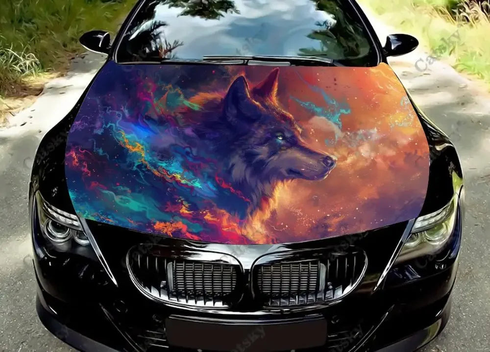 Brightly Colored Wolf Car Hood Decal Stickers Wrap Vinyl Film Engine Cover Decals Sticker Car Hood Protective Film