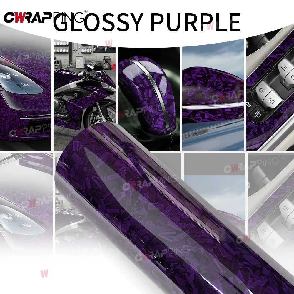 145x200cm Forged Carbon Fiber Purple Car Vinyl Wrap Waterproof Self-Adhesive Film for Hood Roof PPF Vinyl Car Body Covering Film Car Mobile World