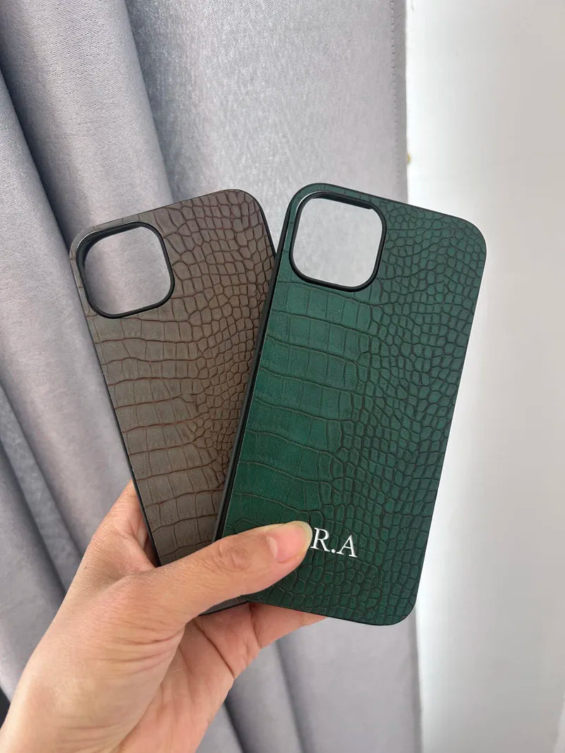 Customized Initials Name Letter Crocodile Pattern Leather Phone Case for Samsung Galaxy S25 S24 S23 S22 S21 Ultra Plus S20 FE