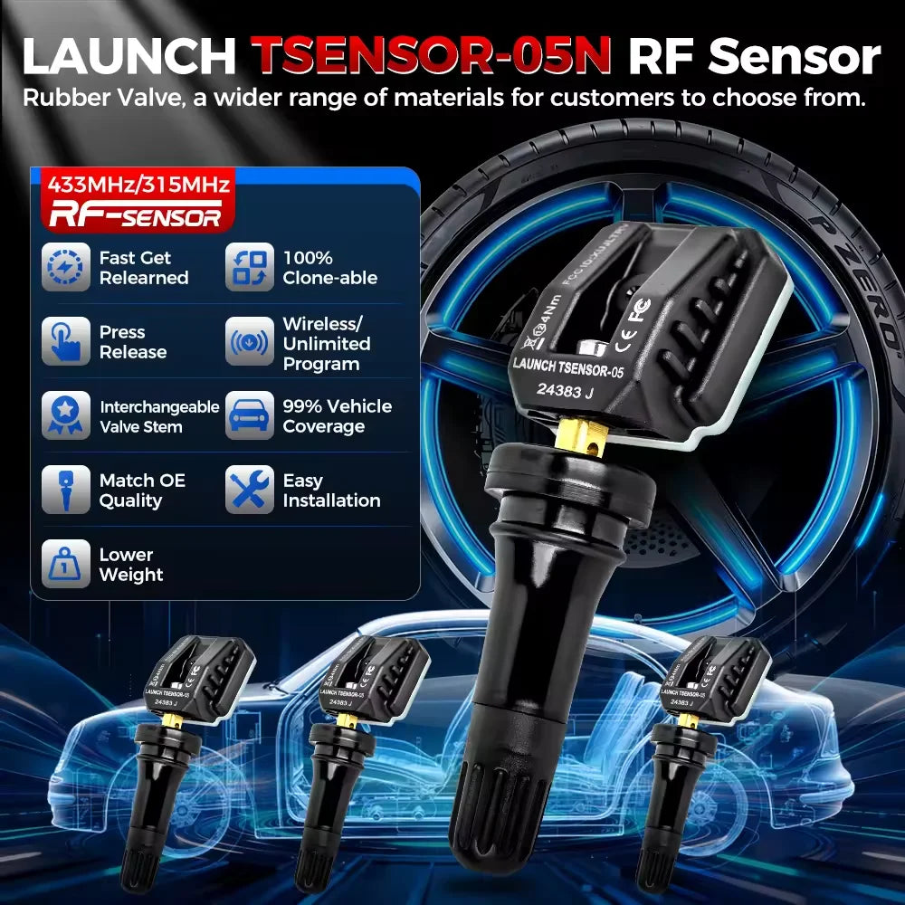 LAUNCH LTR-05 TPMS Sensor 315/433MHz Dual Frequency Universal Programmable Tire Pressure Monitor System Replacement for Car SUV CM World