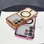 Luxury Glitter Diamond for Magsafe Plating Case for Samsung Galaxy S26 Ultra Plus Bling Camera Protector Transparent Wave Cover