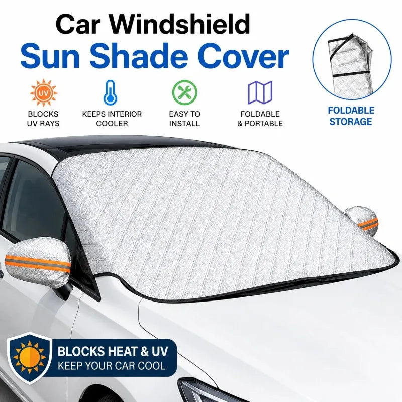 Winter Car Windshield Snow Guard, Outdoor Snow Protection Car Cover for Winter and Summer Sunshade, Easy to Install Car Mobile World