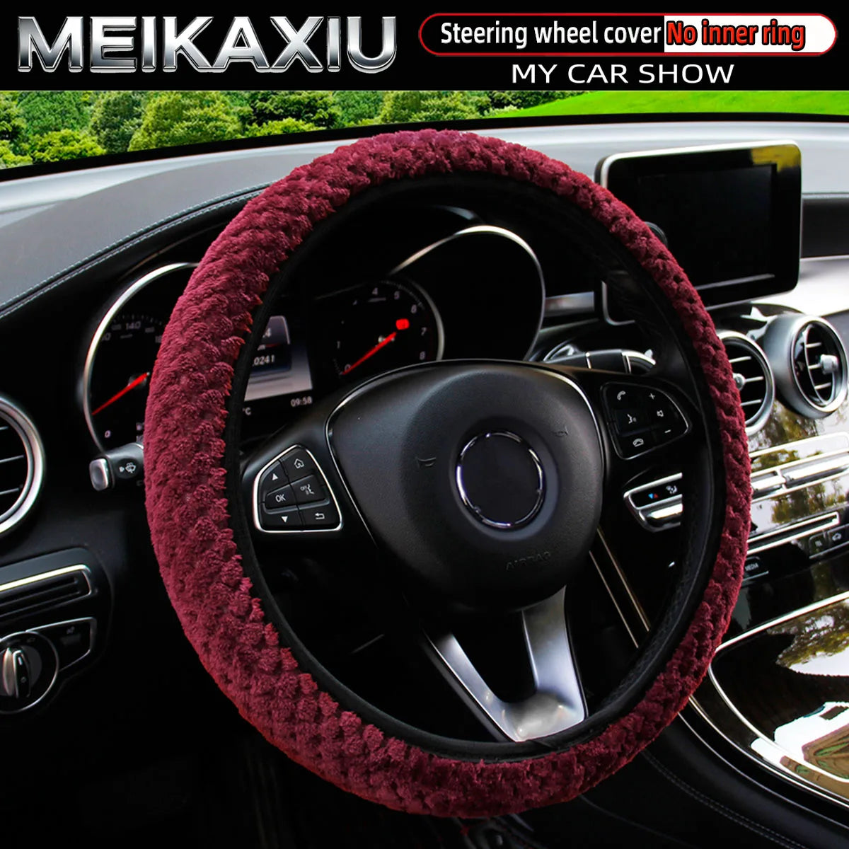 Women's Winter Plush Steering Wheel Cover Soft Elastic Short Fur Hand-Warming Car Accessory without Inner Ring