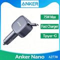 Anker A2738 Nano 75W USB-C Car Charger Built-in Retractable Type-C Cable Fast Car Adapter for iPhone Samsung MacBook Car Mobile World