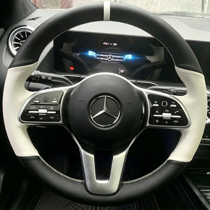 For Mercedes Benz A C Class E260 E300 GLB GLA GLE GLC Manual Sewing Car Steering Wheel Covers Car Accessories Genuine Leather