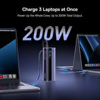 Baseus 200W 25000mAh Power Bank Dual Retractable USB-C Cables 4-Device Fast Charge Portable External Battery Charger For Laptop Car Mobile World