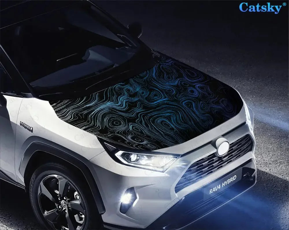 Topographic Pattern Car Hood Vinyl Stickers Wrap Vinyl Film Engine Cover Decals Sticker Universal Car Hood Protective Film