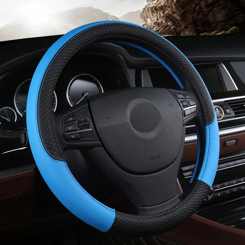 Leather Car Steering-wheel Cover 37CM-38CM Car-styling Interior Accessories Sport Auto Steering Wheel Covers Anti-Slip Universal CM World
