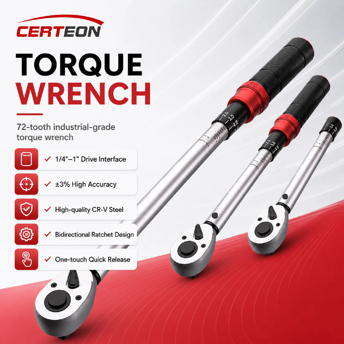 Torque Wrench Adjustable Click Ratchet Preset 1/4 3/8 1/2 Inch for Car Motorcycle Repair Maintenance Tool