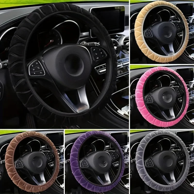 37-39cm Car Steering Wheel Cover, Universal Anti-Slip Auto Steering Wheel, Fluffy Steering Wheel Cover, Soft Plush Auto Interior CM World