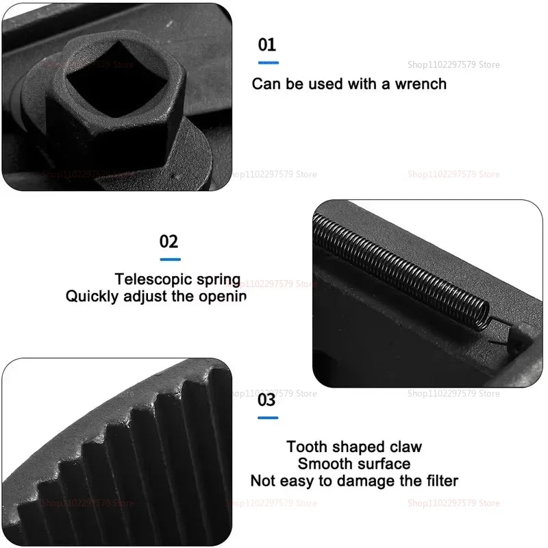 Universal Adjustable Two-Jaws Oil Filter Wrench Fits 60-80mm Heavy Duty Steel Fuel Cast Filter Remover for Cars and Trucks Car Mobile World