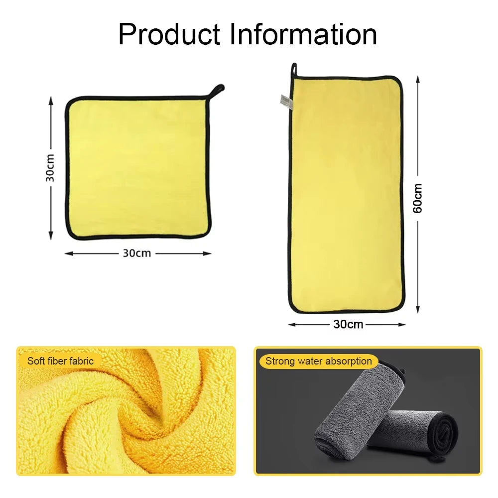Car Wash Microfiber Towel 30x30/60CM Car Cleaning Drying Cloth Hemming Car Care Cloth Detailing Car Wash Towel CM World