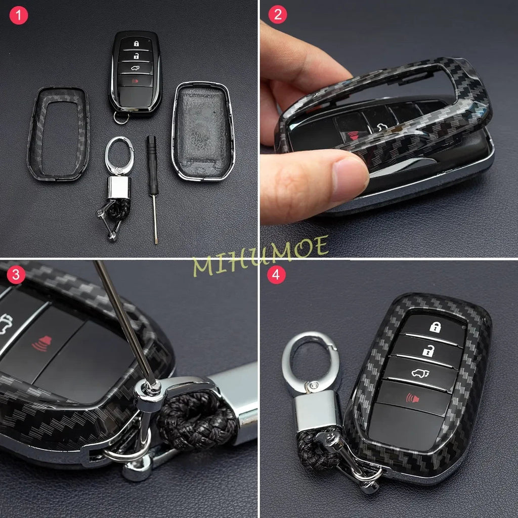 Car Key Cover Case Chain For Toyota Corolla Cross Sequoia Fortuner Prius Venza Alphard Sienna Tundra Mirai Yaris Carbon Fiber CM World