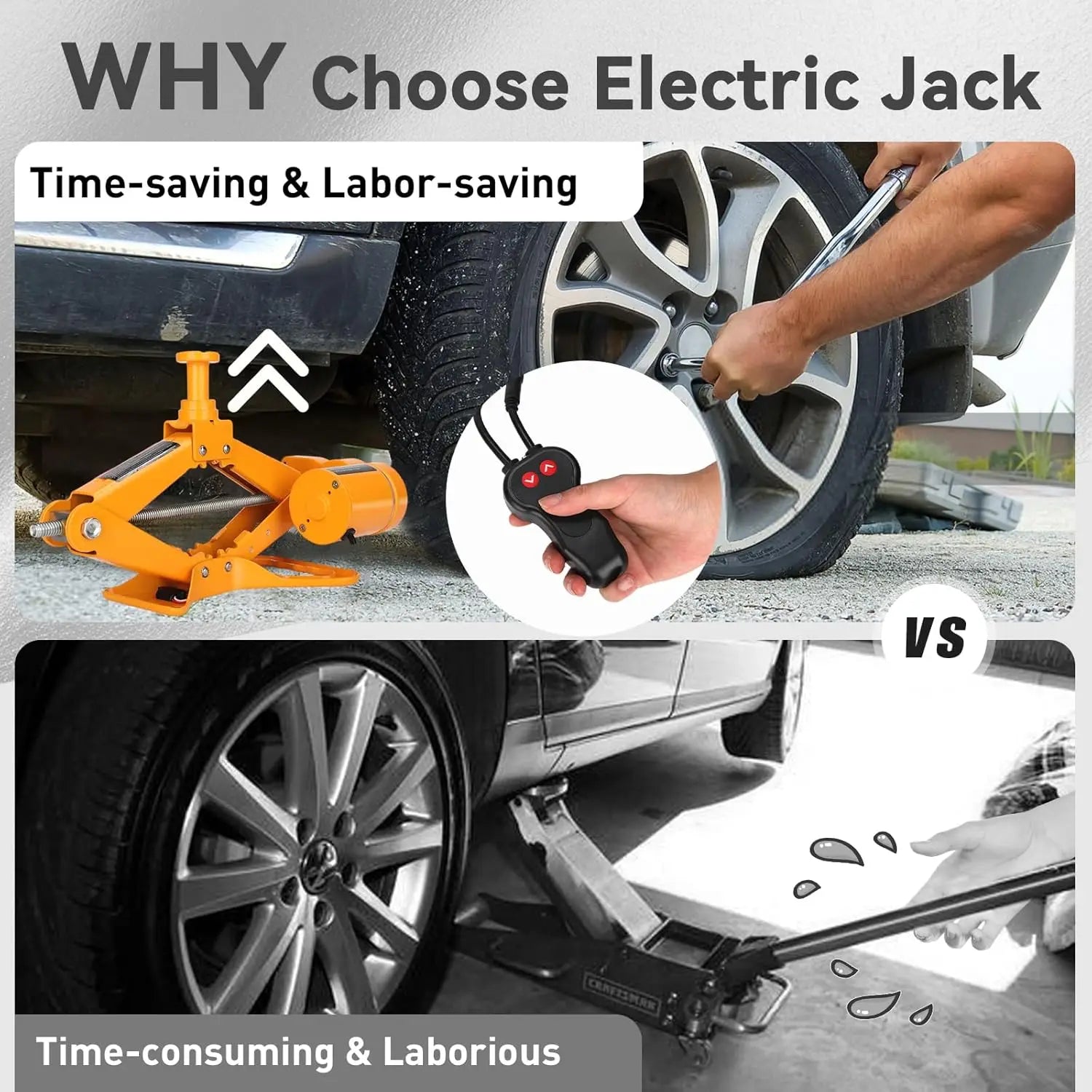 3Ton 12V Electric Scissor Car Jack Kit, Portable Auto Lift with 17.7" Range for SUV/Sedan CM World