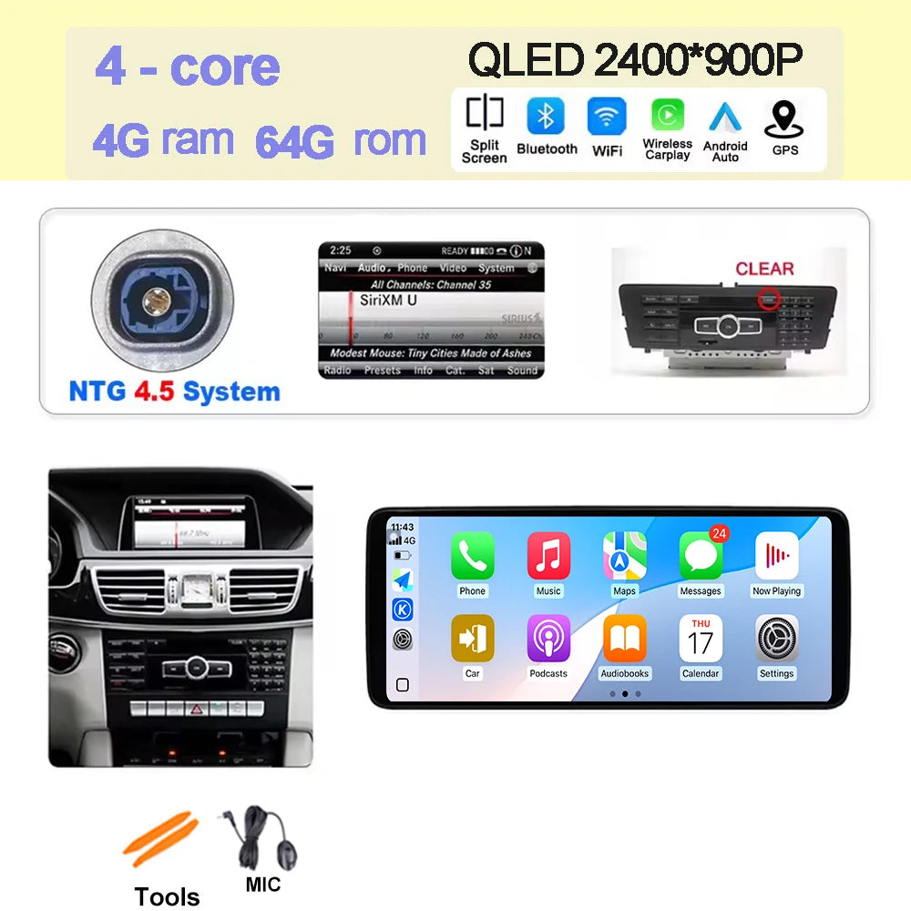 Wireless Carplay Car Radio Multimedia For Mercedes Benz E Class W212 2009 - 2016 QLED Screen 4G Android 15 Auto Accessories Ster CM World