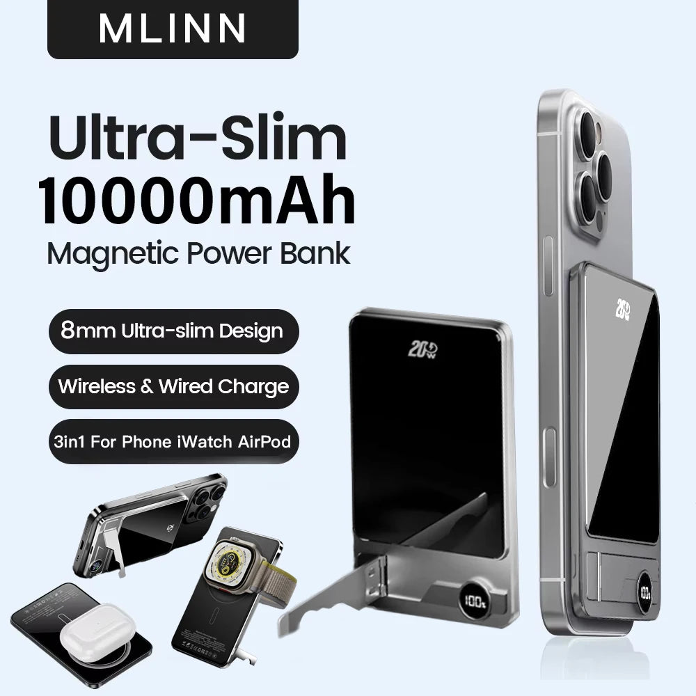 10000mAh Ultra Slim Power Bank for MagSafe,Magnetic Wireless 20W Fast Charging Portable Battery For iPhone Samsung Xiaomi iWatch Car Mobile World