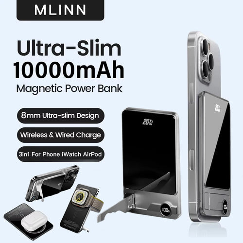 10000mAh Ultra Slim Power Bank for MagSafe,Magnetic Wireless 20W Fast Charging Portable Battery For iPhone Samsung Xiaomi iWatch Car Mobile World