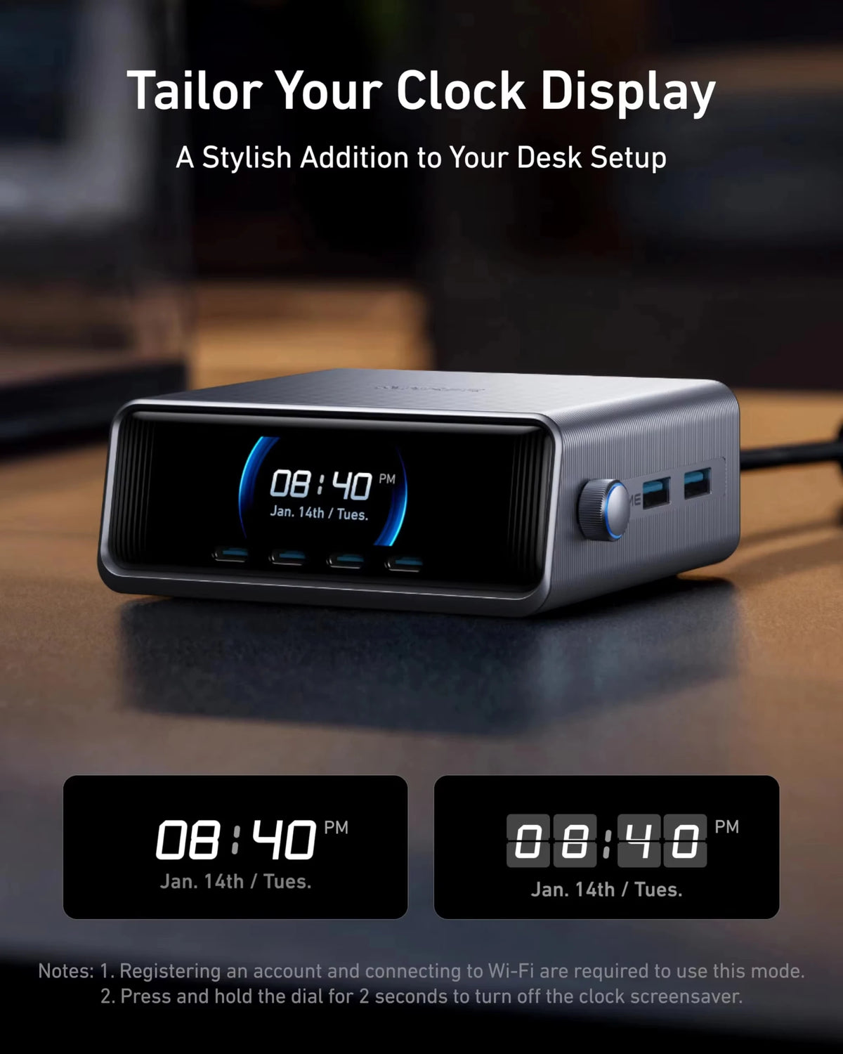 Anker Prime Charger, 250W / 200W GaN Prime USB C Charging Station, Ultra-Fast 6-Port, 2.26" LCD Display And Smart Control Dial