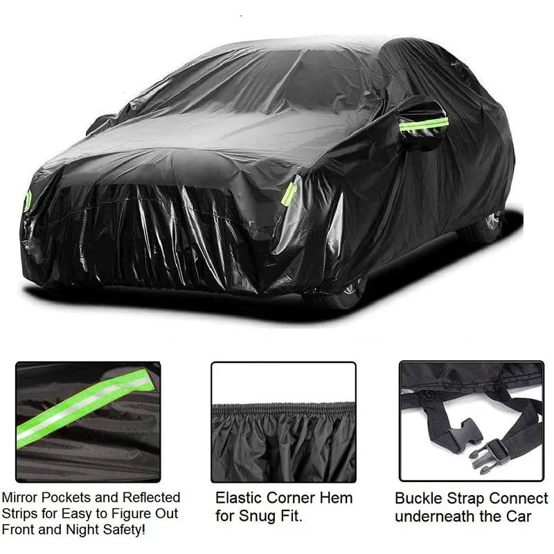 Universal Full Sedan Car Cover Waterproof Sun Rain Snow UV Protection Black Zipper Design Car Case S-XXL Sizes