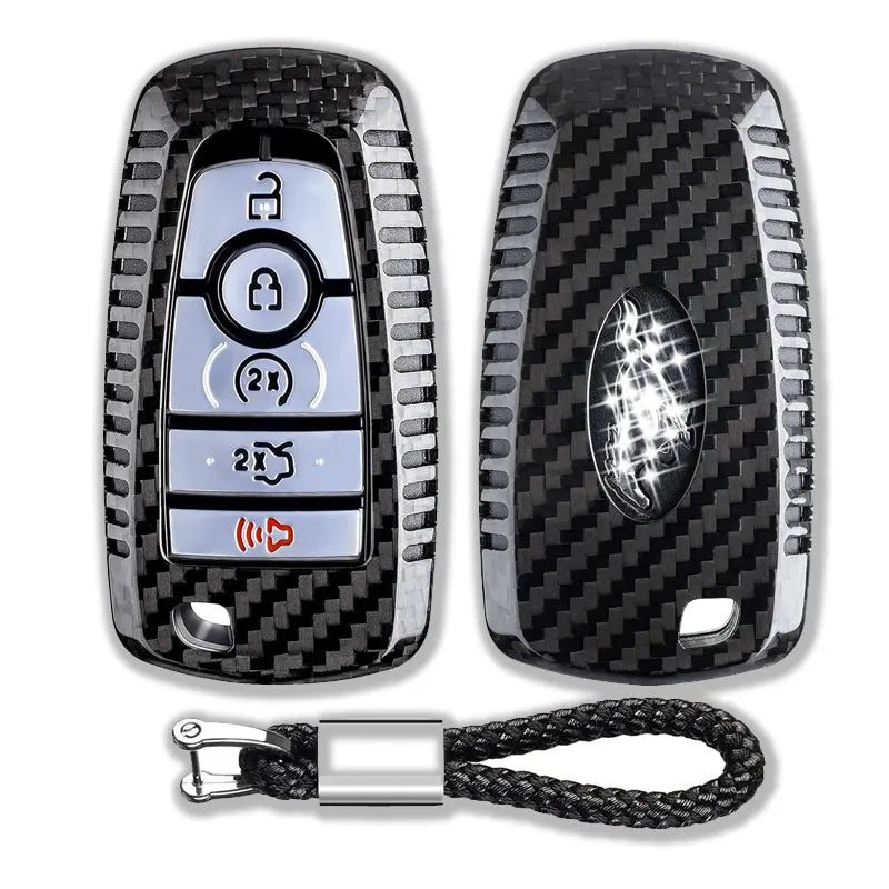 for Key Cover Ford Mustang Carbon Fiber Key Shell Protector Cover for Ford 150 Fusion  Escape 5 Button Key Case With Keychain CM World