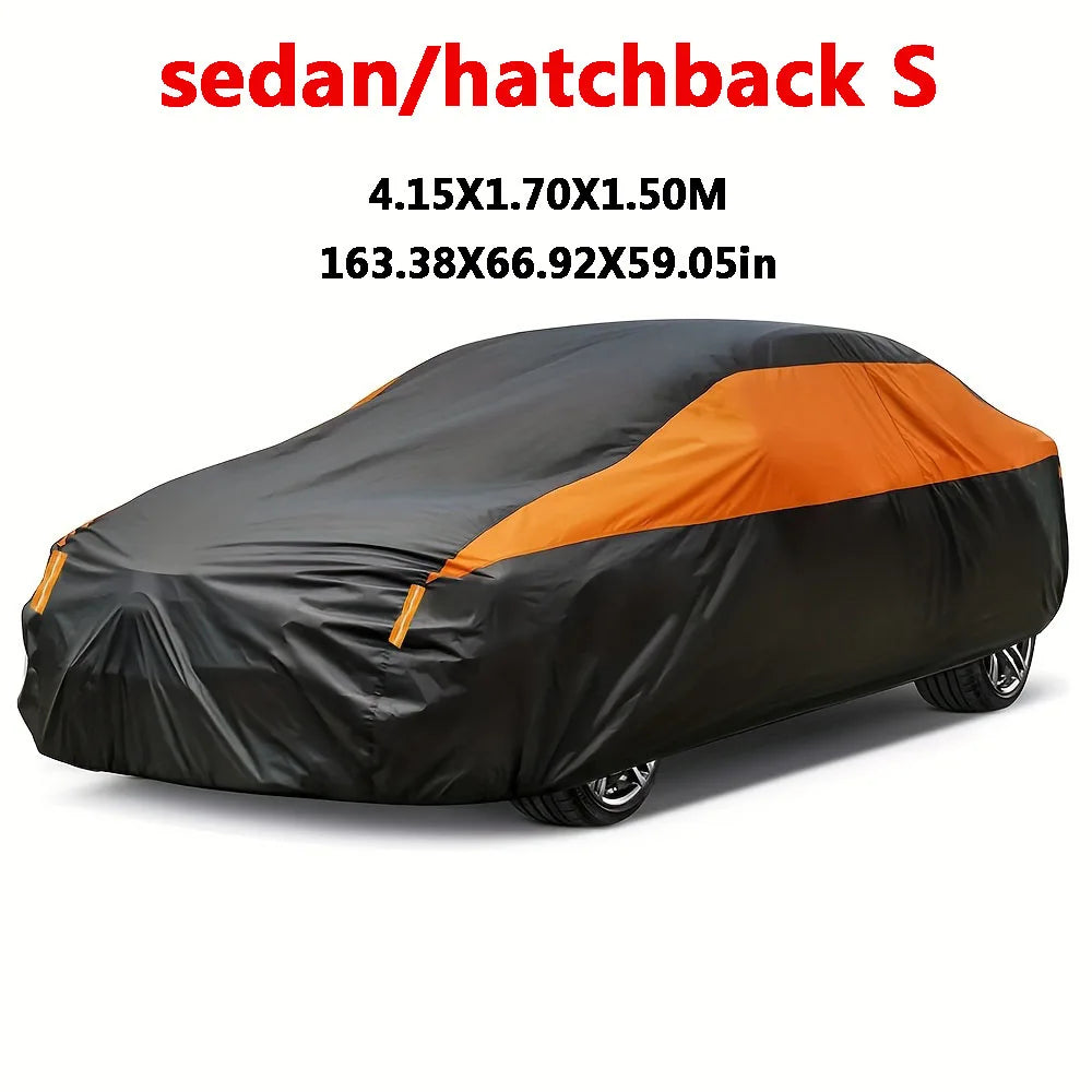 Universal Black+Orange Car Covers Outdoor Waterproof Sun Rain Snow Protection UV Auto Cover SUV/Sedan 190T Car Mobile World