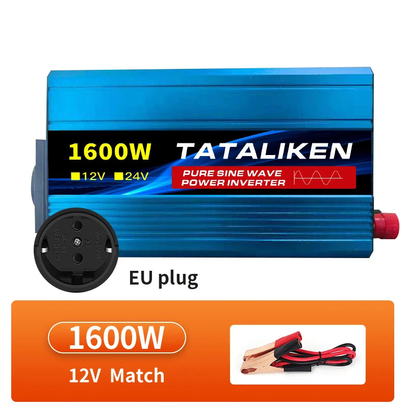 Inverter Pure Sine Wave  2500W/3500W/4500W/5000WDC 12V/24V to AC 220V 230V Voltage Transfer Converter Charging Adapter EU Socket CM World