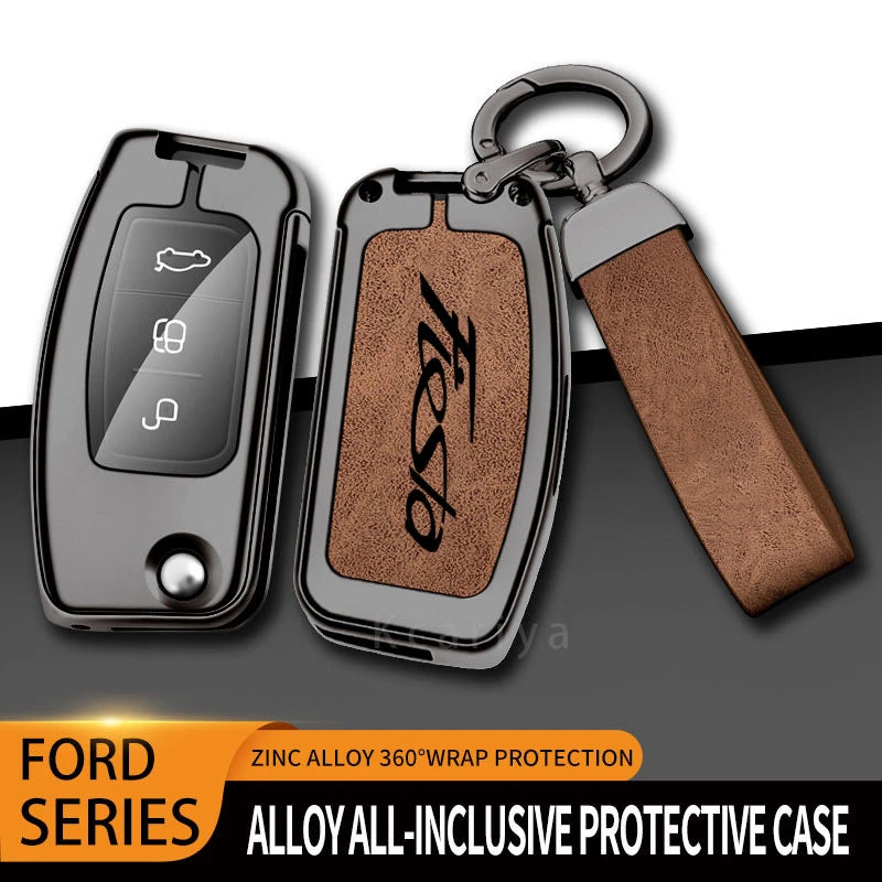 New Auto TPU Zinc Alloy Key Case Bag For Ford Fiesta Logo Car Key Chain Car Metal Key Shell Car Interior Decoration Accessories CM World