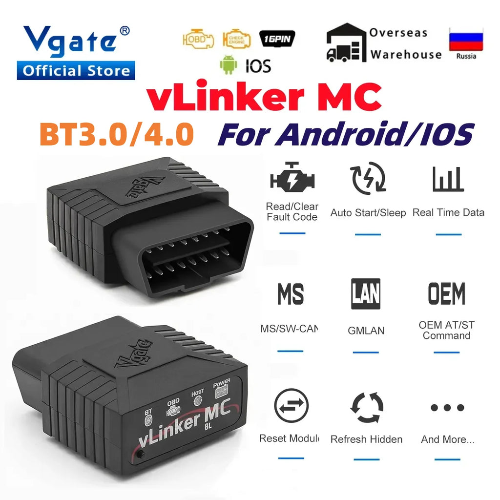 Vgate VLinker MC/MC+ ELM327 Bluetooth 3.0/4.0 OBD2 Scanner Car Diagnostic Tool for BimmerCode FORScan IOS/Android Code Reader