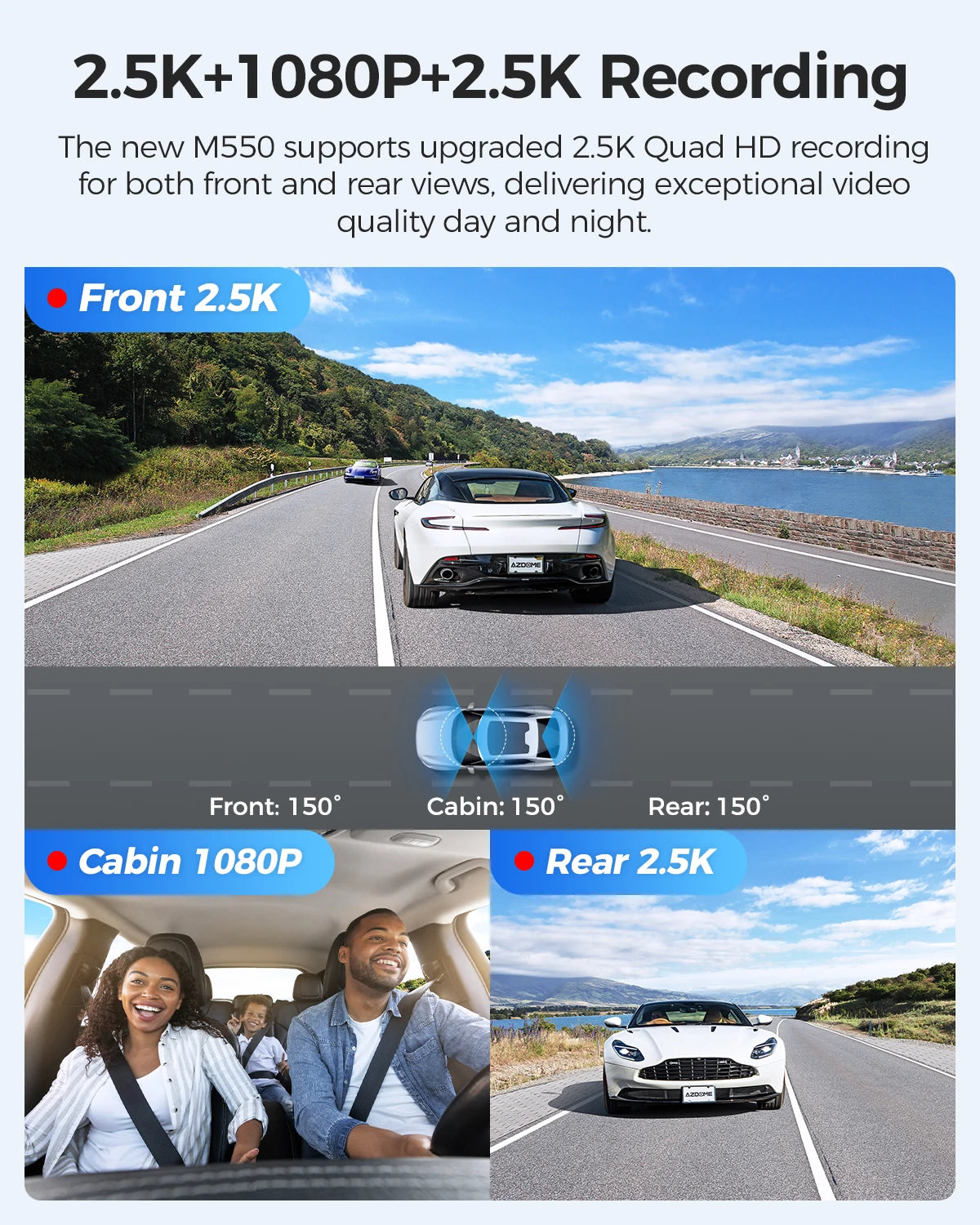 AZDOME Dash Cam M550 4K+2.5K Built-in GPS WiFi Car Dash Camera Front Inside Rear 3 Way IR Night Vision Car DVR Support Rear Cam Car Mobile World