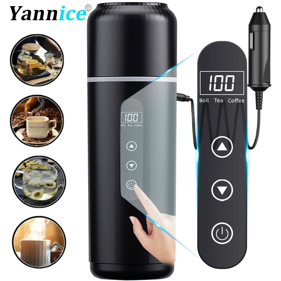 Electric Kettle 12V24V Portable Car Heating Cup 500ml Travel Heating Touch Screen Intelligent Adjustable Temperature Thermal Cup CM World