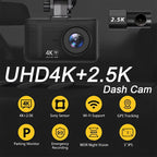 4K 2160P Ultra HD Dash Cam Night Vision With Back 2.5K 1440P Rear Car Video Camera WiFi GPS Logger G-Sensor Loop Recording