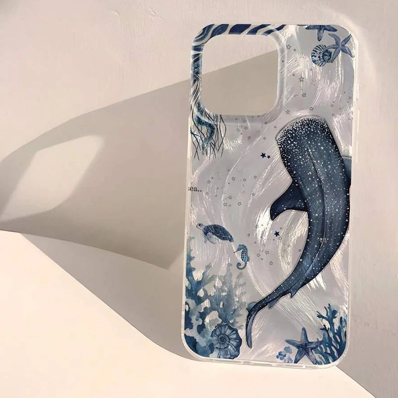 Ocean Shark Whale Design Phone Case For iPhone 17 16 11 13 14 15 12 Pro Max 7 8 14 15 Plus X XS SE 16E Shockproof Bumper Cover﻿
