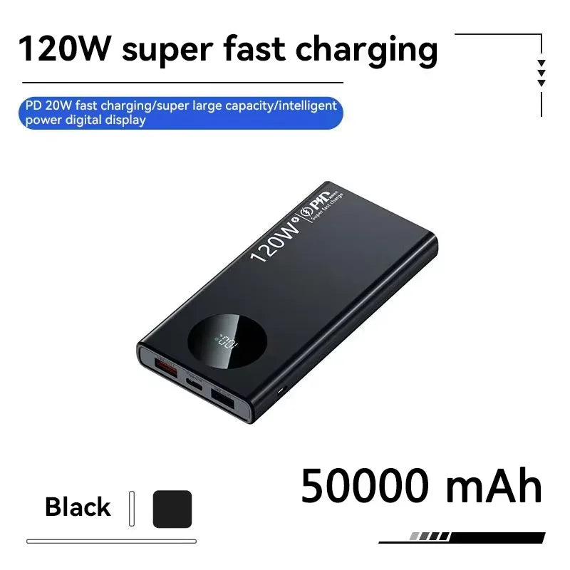 500000mAh Power Bank 120W Super Fast Charging PD20W Dual Way Digital Display Airplane Safe CCC For iPhone Samsung Xiaomi Car Mobile World