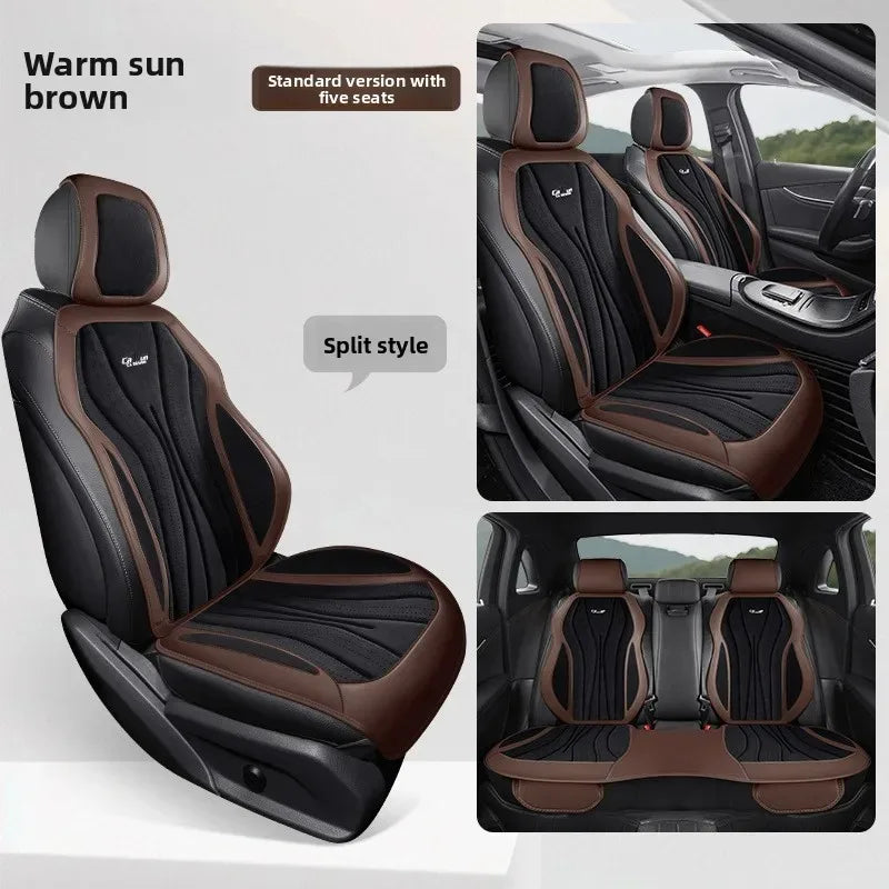 Luxury Suede Leather Car Seat Cover Full Set Non Slip Seat Cushion Car Accessories Interior Universal Car Seat Protective Covers CM World