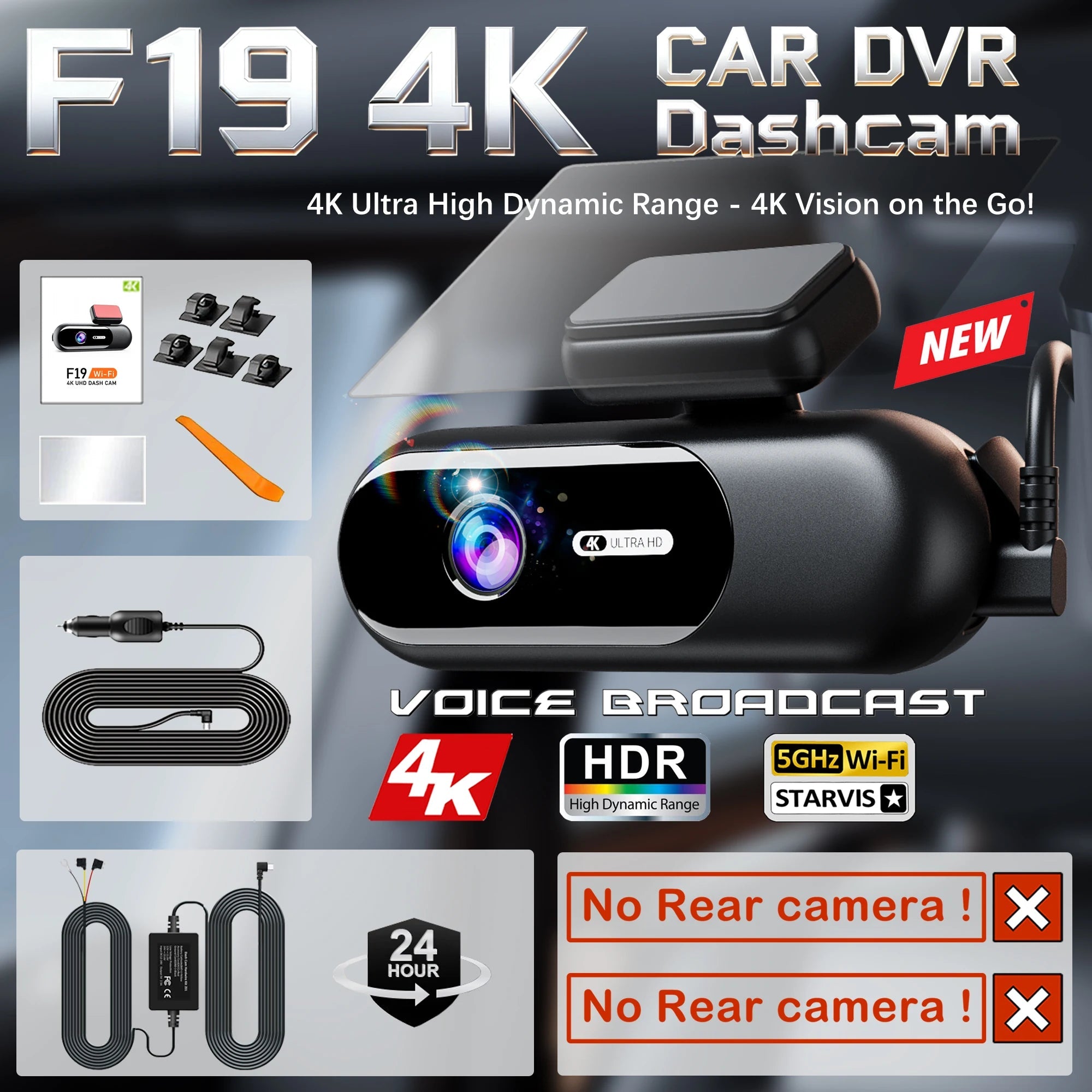 Dash Cam for Cars 4K UHD Recording Front Rear Car Camera HDR Night Vision Recorder Built in Wi-Fi 24H Parking Mode APP Monitor Car Mobile World