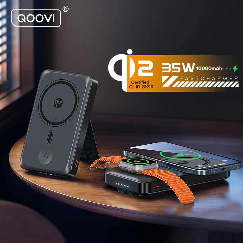 QOOVI Qi2 35W Magnetic Power Bank 10000mah Portable Charger For MagSafe 15W Wireless Fast Charging For iPhone 17 16 15 iWatch Car Mobile World