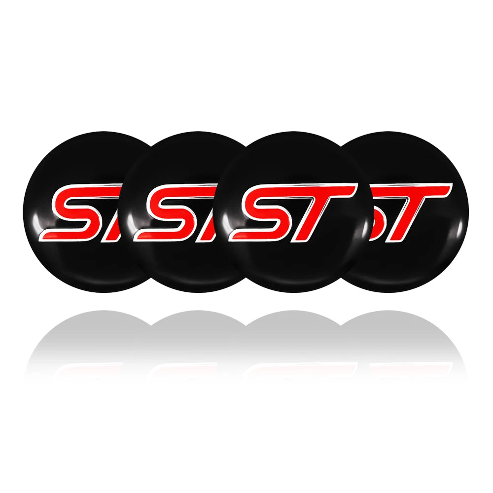 Car Wheel Center Cover Hub ST Badge Stickers 4Pcs 56mm Caps Stickers For Mustang Focus 3 Fiesta EcoSport Ranger Fusion Mondeo