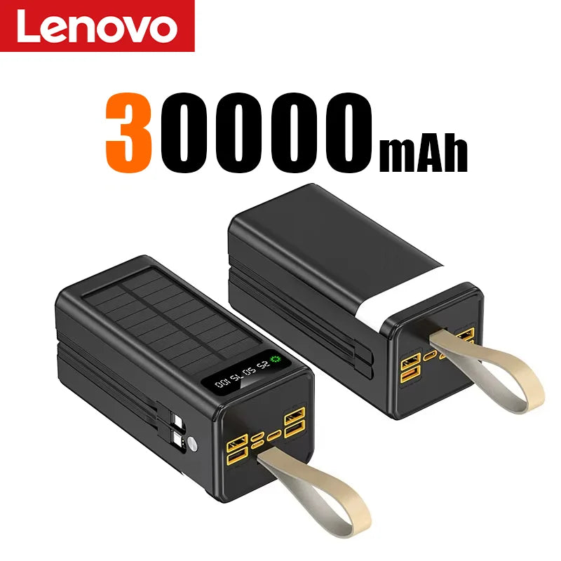 Lenovo 100000mAh Solar Power Bank High-capacity Built-in Cables External Battery LED Light Power Bank for  iPhone Samsung 2026 Car Mobile World