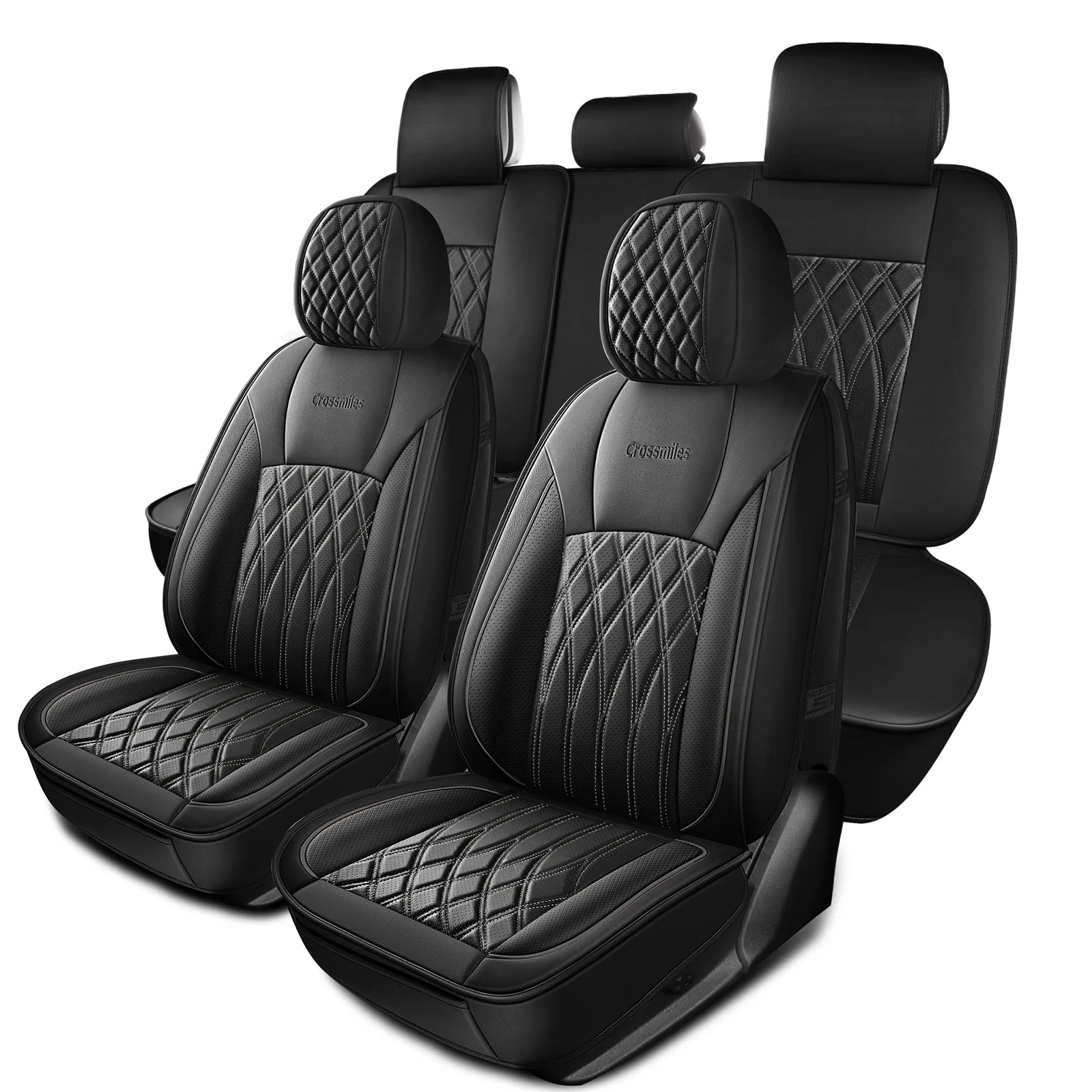 Leather 5pcs Car Seat Cover Protector Seat Waterproof Automotive Seat Covers Full Sets Breathable Universal Fit Full Seats Cover CM World