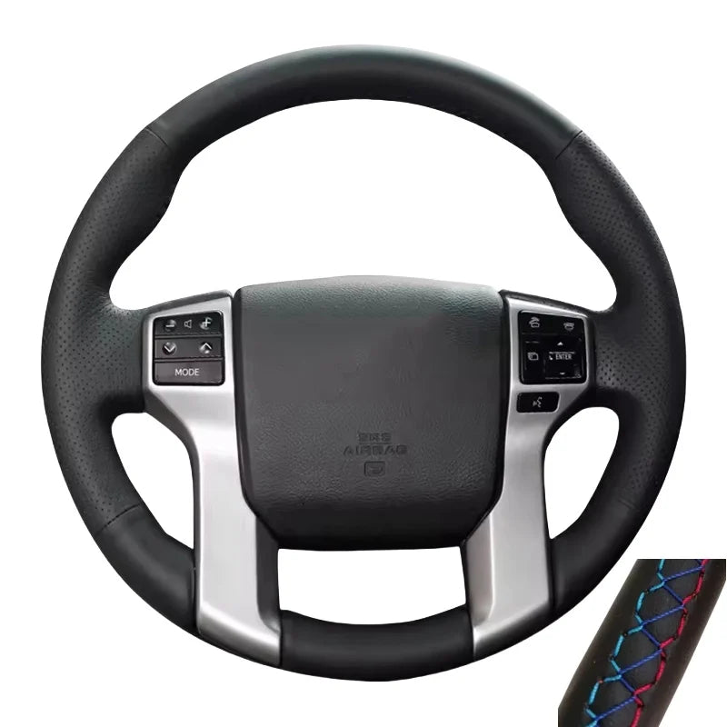 DIY Car Steering Wheel Cover For Toyota Land Cruiser Prado Tacoma Tundra Sequoia Customized Hand-stitched Microfiber Leather